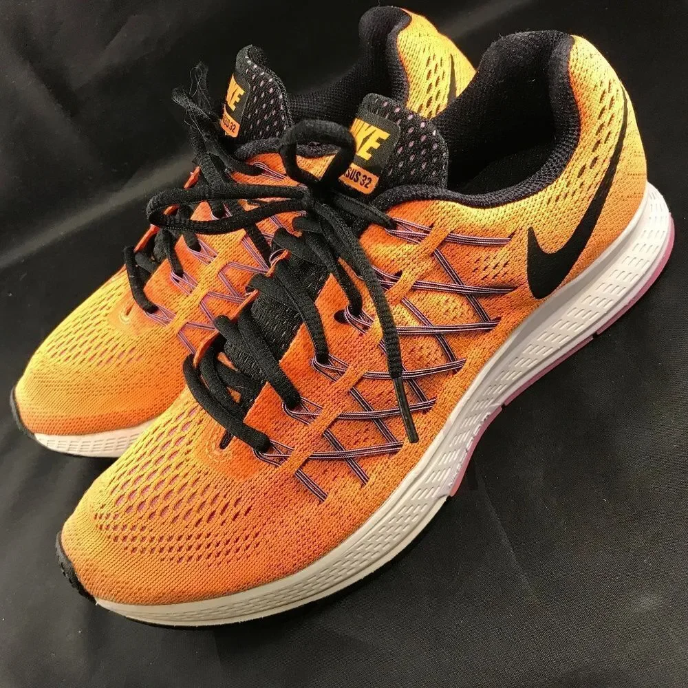 Excellent NIKE Air Zoom Pegasus 32 Orange Black Pink Volt Womens 8 US 39 EUR